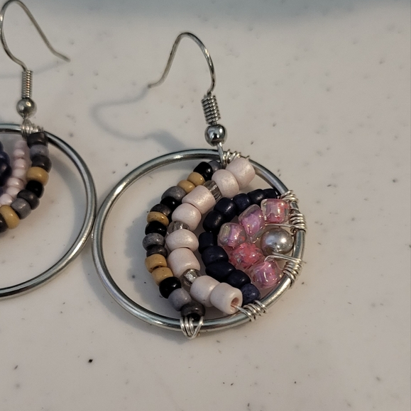 Pink and navy braclet and earrings set - Picture 3 of 5